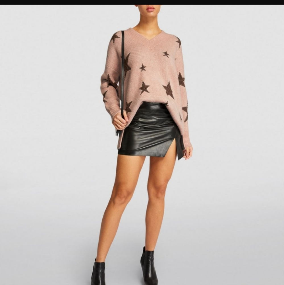 All Saints Star V jumper alpaca wool Sweater in Pashmina Pink medium v-neck